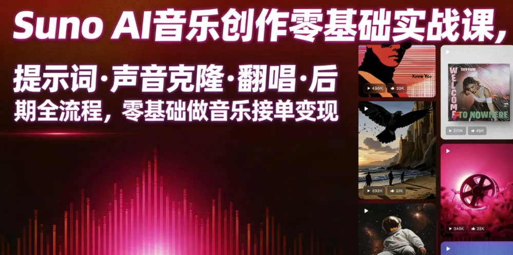 Suno AI音乐创作实战课，提示词・声音克隆・翻唱・后期全流程，零基础做音乐接单变现 - 项目资源网