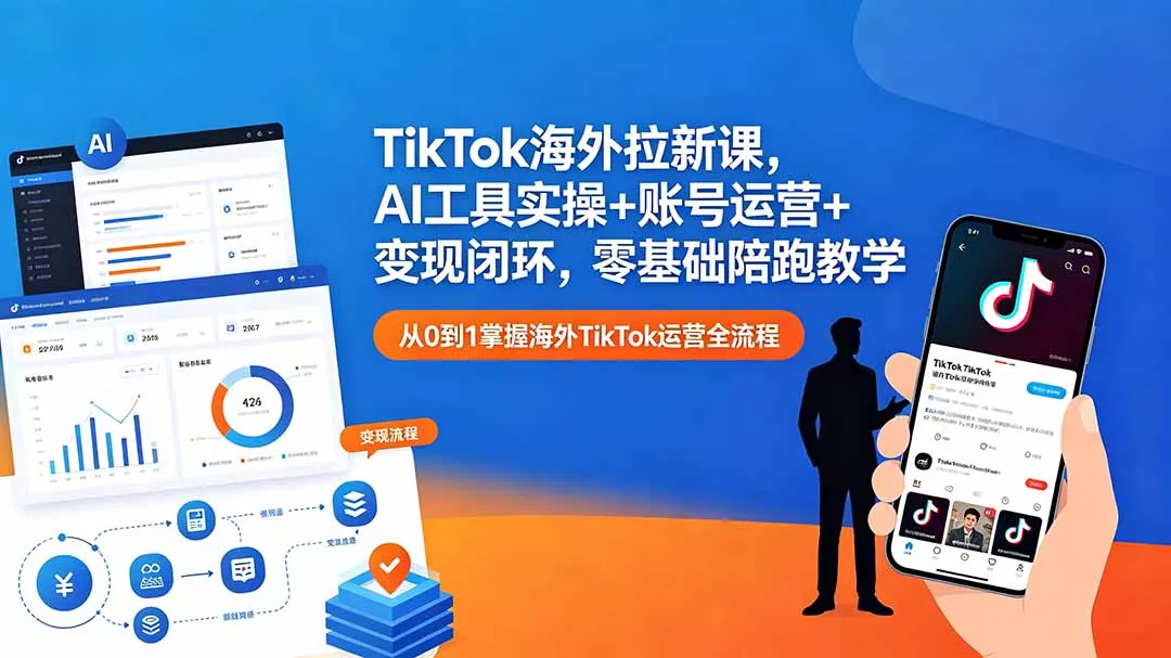 TikTok海外拉新课，AI工具实操+账号运营+变现闭环，零基础陪跑教学 - 项目资源网