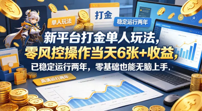 新平台打金单人玩法，零风控操作当天6张+收益，已稳定运行两年，零基础也能无脑上手【揭秘】 - 项目资源网
