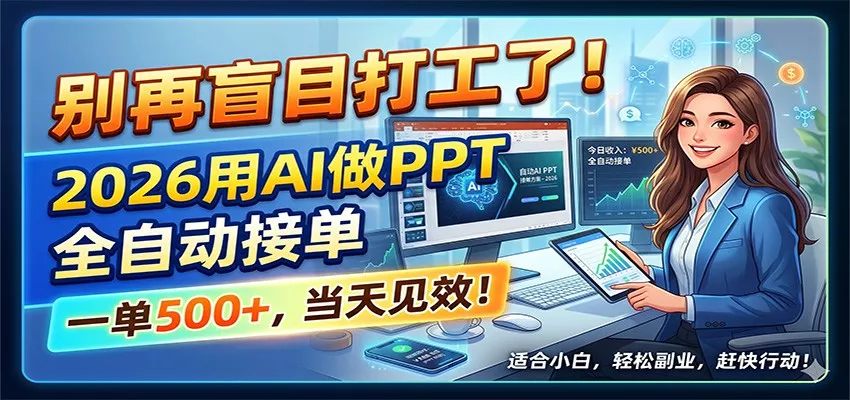 别再盲目打工了！2026用AI做PPT全自动接单，一单5张+，当天见效！ - 项目资源网