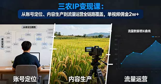 三农IP变现课：从账号定位、内容生产到流量运营全链路覆盖，单视频佣金2w+ - 项目资源网