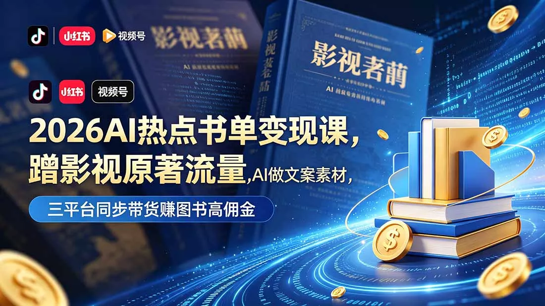 2026AI热点书单变现课,蹭影视原著流量,AI做文案素材,三平台同步带货赚图书高佣金 2026AI热点书单变现课,蹭影视原著流量,AI做文案素材,三平台同步带货赚图书高佣金