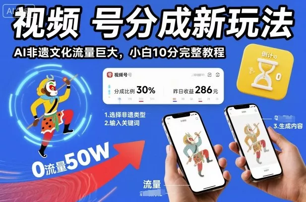 视频号分成新玩法，AI非遗文化流量巨大，小白10分钟搞定，完整教程 - 项目资源网