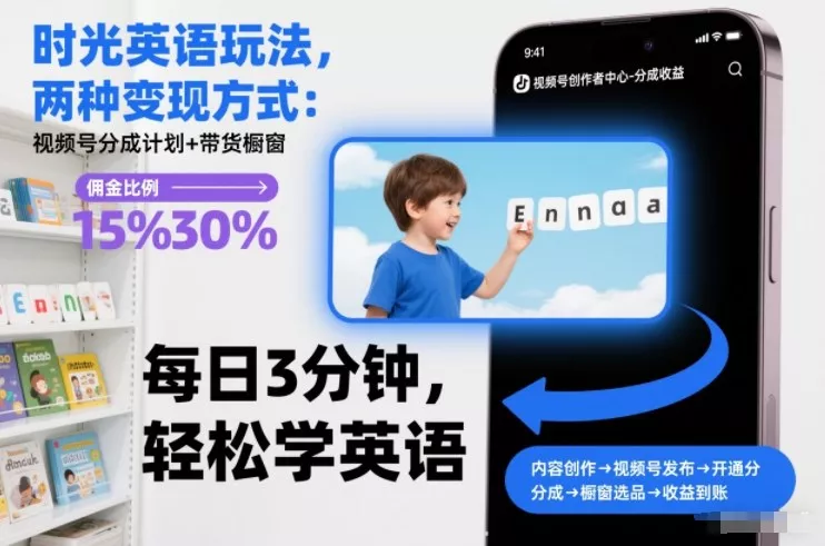 时光英语玩法,两种变现方式:视频号分成计划+带货橱窗 时光英语玩法,两种变现方式:视频号分成计划+带货橱窗