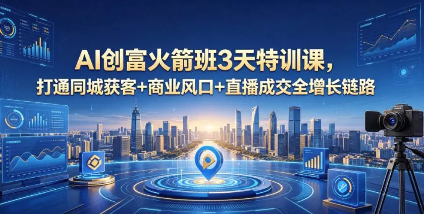 AI创富火箭班3天特训课，打通同城获客+商业风口+直播成交全增长链路，2026年4月新课 - 项目资源网