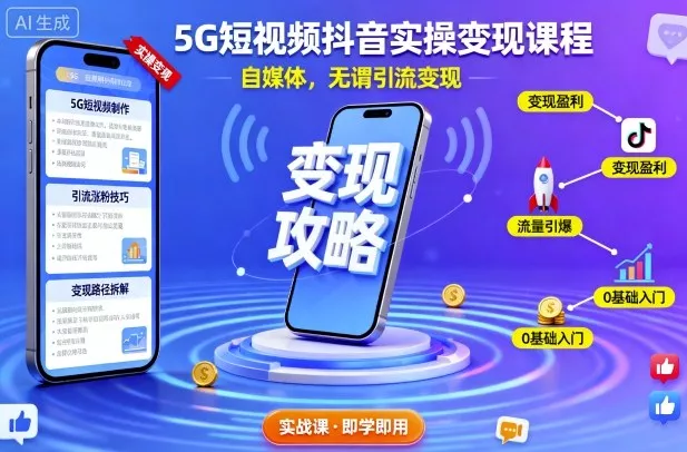 5G短视频抖音实操变现课程，自媒体，无谓引流变现 - 项目资源网