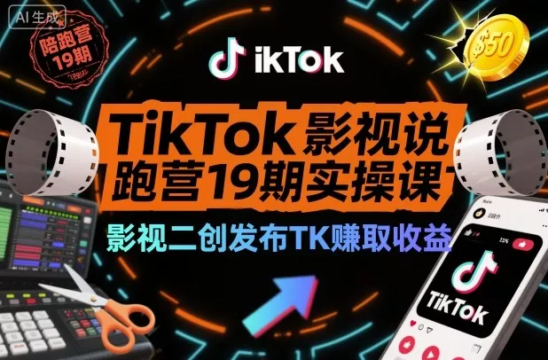 TikTok影视解说陪跑营19期实操课，影视二创发布TK賺取收益，万播收益50美金(更新) - 项目资源网