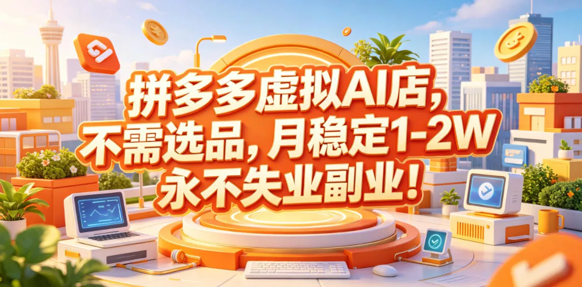 拼多多虚拟AI店，不需选品，月稳定1-2W，永不失业副业！【揭秘】 - 项目资源网