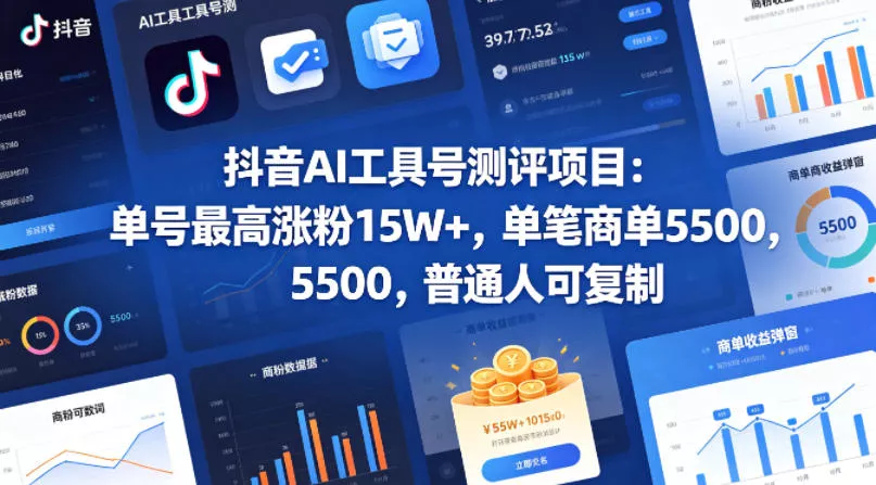 抖音AI工具号测评项目，单号最高涨粉15W+，单笔商单5.5k，也可进伙伴计划，普通人可复制(更新5月) - 项目资源网