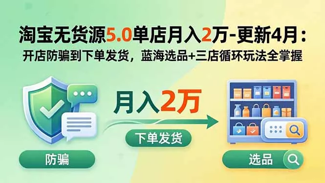 淘宝无货源5.0单店月入2万-更新5月:开店防骗到下单发货,蓝海选品+三店循环玩法全掌握 淘宝无货源5.0单店月入2万-更新5月:开店防骗到下单发货,蓝海选品+三店循环玩法全掌握
