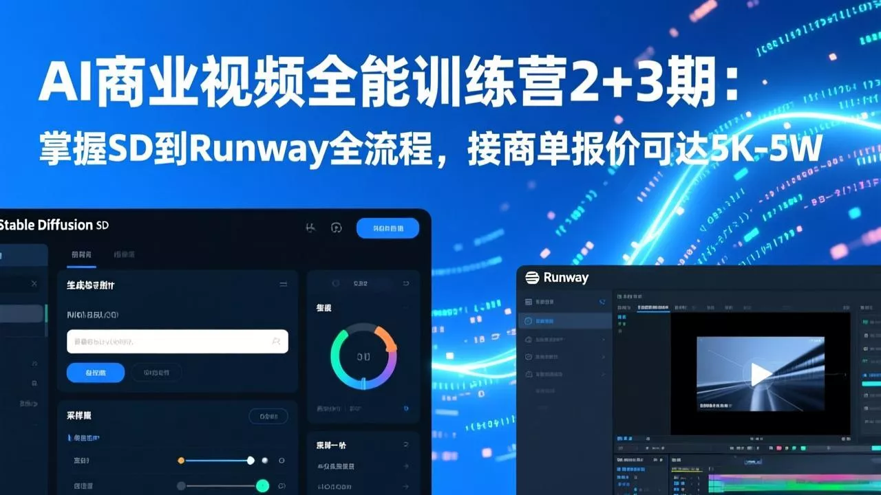 AI商业视频全能训练营2+3期：掌握SD到Runway全流程，接商单报价可达5K-5W - 项目资源网