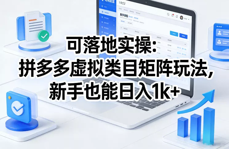 可落地实操：拼多多虚拟类目矩阵玩法，新手也能日入1k+【揭秘】 - 项目资源网