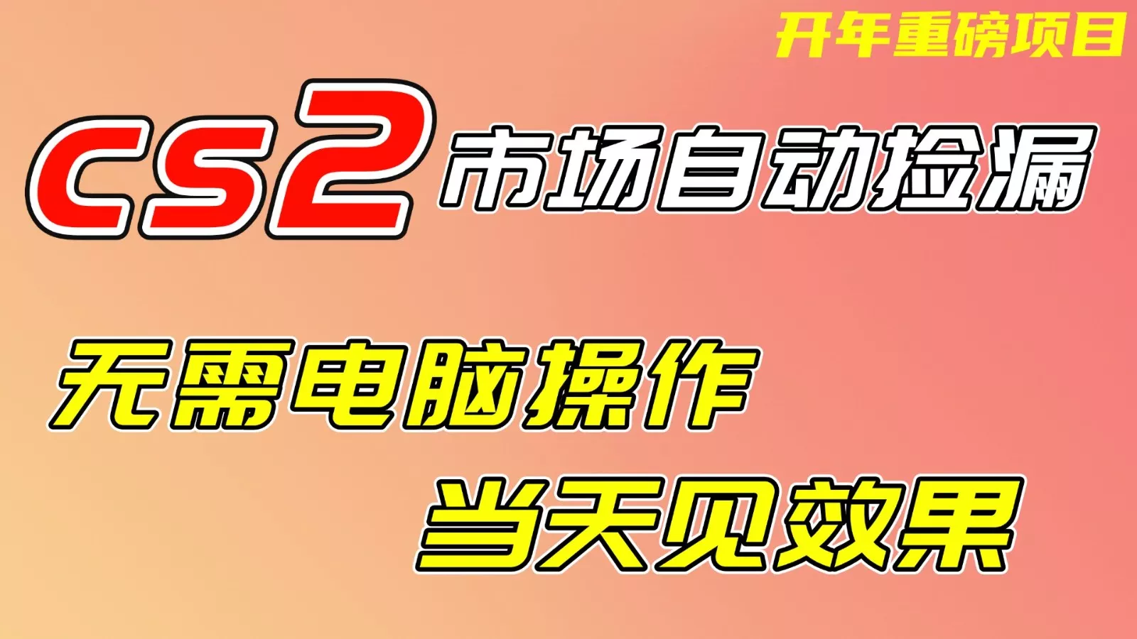 CS2市场挂机项，无需电脑操作，无需进入游戏，当天见效果，支持任何形式验证 - 项目资源网