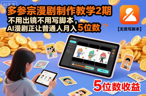 多参宗漫剧制作教学2期，不用出镜不用写脚本，AI漫剧正让普通人月入5位数 - 项目资源网