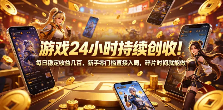 游戏24小时持续创收！每日稳定收益几百，新手零门槛直接入局，碎片时间就能做【揭秘】 - 项目资源网