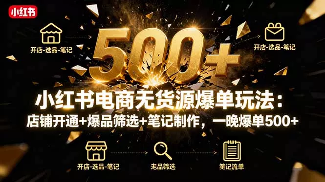 小红书电商无货源爆单玩法：店铺开通+爆品筛选+笔记制作，一晚爆单500+ - 项目资源网