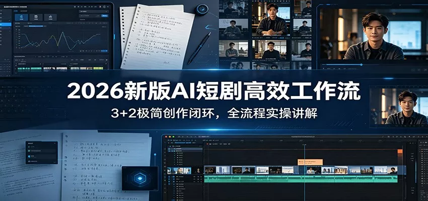 2026新版AI短剧高效工作流：3+2极简创作闭环，全流程实操讲解 - 项目资源网