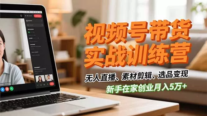 视频号带货实战训练营，无人直播、素材剪辑、选品变现，新手在家创业月入5万+ - 项目资源网