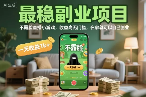 最稳副业项目，不露脸直播小游戏，收益高无门槛，一天收益1k+，在家就可以自己创业【揭秘】 - 项目资源网