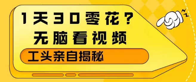 1天30零花？无脑看视频，大佬亲自揭秘 - 项目资源网