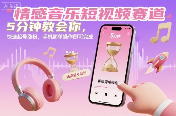 情感音乐短视频赛道，5分钟教会你，快速起号涨粉，手机简单操作即可完成 - 项目资源网