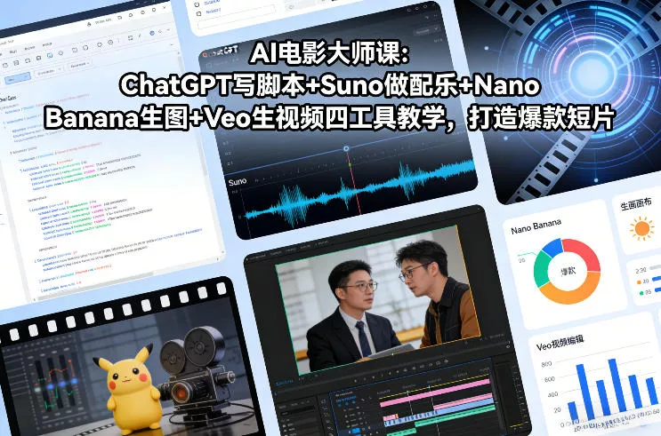 AI电影大师课：ChatGPT写脚本+Suno做配乐+Nano Banana生图+Veo生视频，打造爆款短片 - 项目资源网