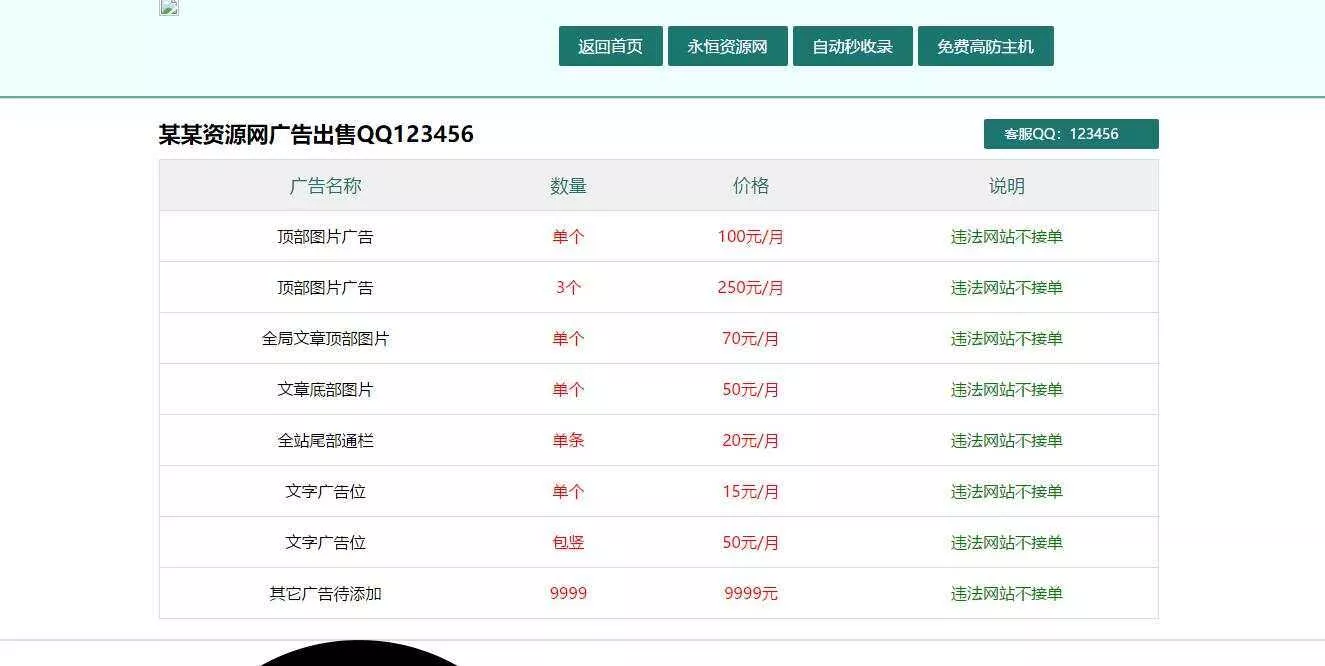 广告位出售单页HTML源码 - 项目资源网
