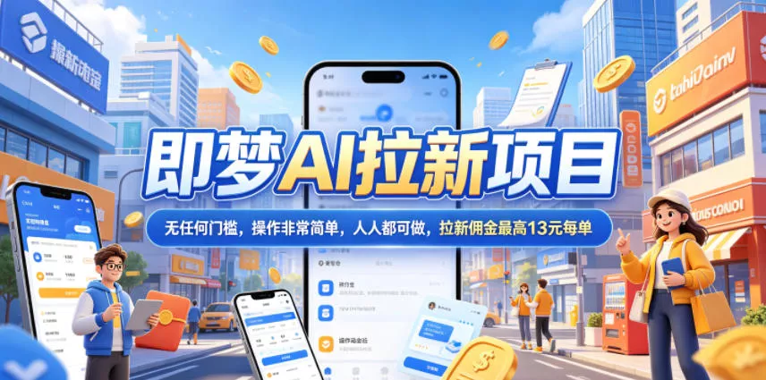 2026年即梦AI拉新项目最新玩法，无任何门槛，操作非常简单，人人都可做，拉新佣金最高13元每单 - 项目资源网