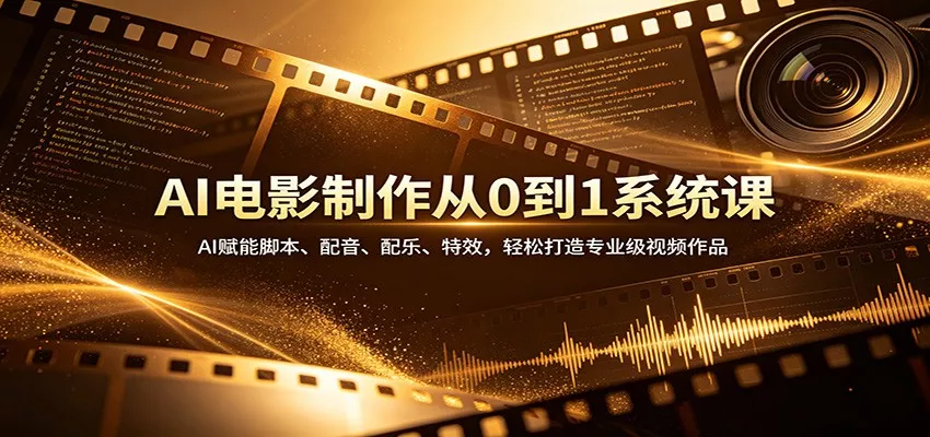 AI电影制作从0到1系统课：AI赋能脚本、配音、配乐、特效，轻松打造专业级视频作品 - 项目资源网