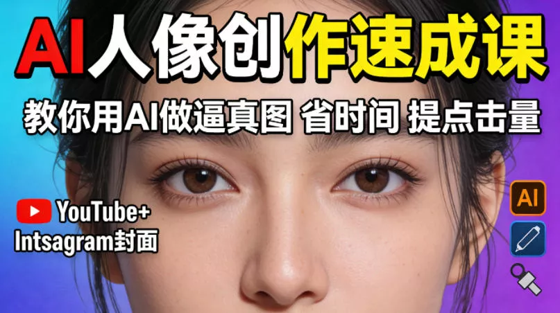 YouTube+Instagram封面没人点？AI人像创作速成课，教你用AI做逼真图，省时间还能提点击量！ - 项目资源网