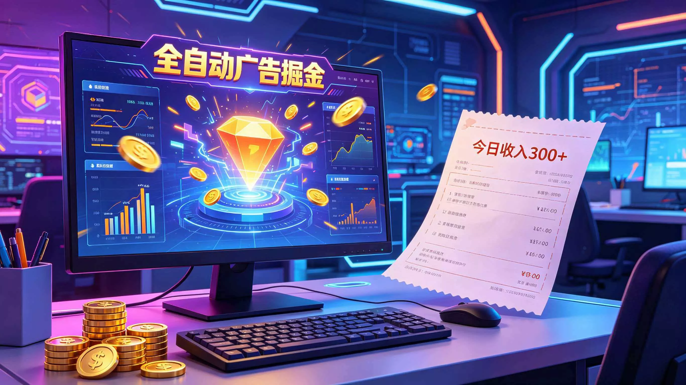 全自动广告掘金，日入300+。全程Ai自动化运行，解放双手，时间自由。收益稳定 - 项目资源网
