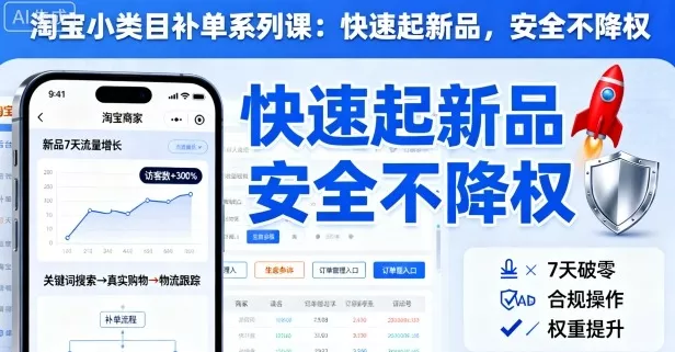 淘宝小类目补单系列课，快速起新品，安全不降权 - 项目资源网