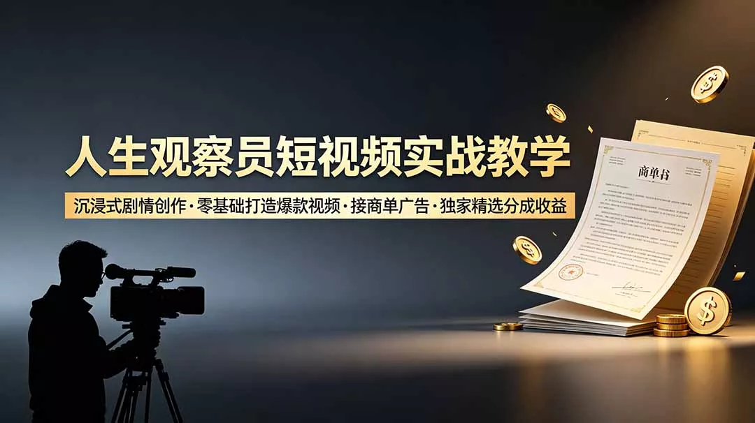 人生观察员短视频实战教学,沉浸式剧情创作,零基础打造爆款视频,接商单广告,独家精选分成收益 人生观察员短视频实战教学,沉浸式剧情创作,零基础打造爆款视频,接商单广告,独家精选分成收益