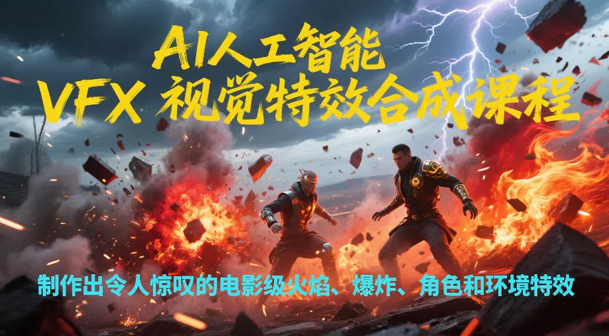 AI人工智能VFX视觉特效合成课程，制作出令人惊叹的电影级火焰、爆炸、角色和环境特效 - 项目资源网