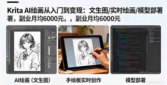 Krita AI绘画从入门到变现：文生图/实时绘画/模型部署，副业月均6000元 - 项目资源网
