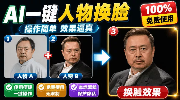 纯离线本地运行！AI一键人物lian部替换软件，支持图片换lian，效果逼真，最便捷换lian工具FaceSwap - 项目资源网