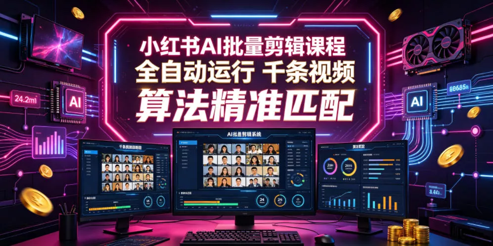 小红书AI批量剪辑课程，24小时全自动运行，解放双手专注运营，千条视频批量处理，小红书算法精准匹配 - 项目资源网