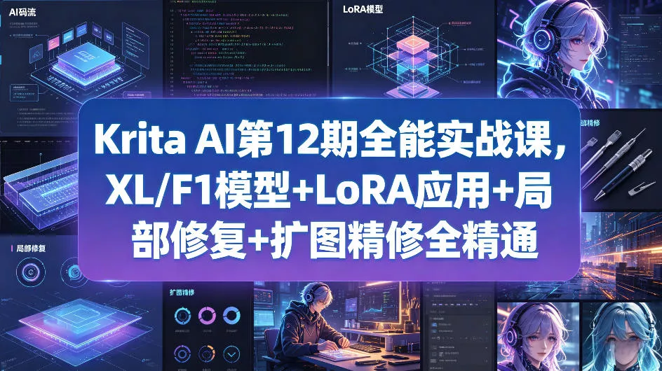 Krita AI第12期全能实战课，XL/F1模型+LoRA应用+局部修复+扩图精修全精通 - 项目资源网