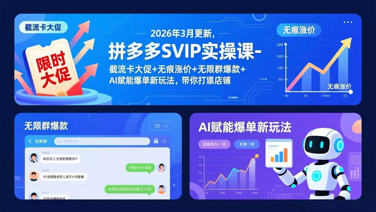 拼多多SVIP实操课-26年3月，截流卡大促+无痕涨价+无限群爆款+AI赋能爆单新玩法，带你打爆店铺 - 项目资源网
