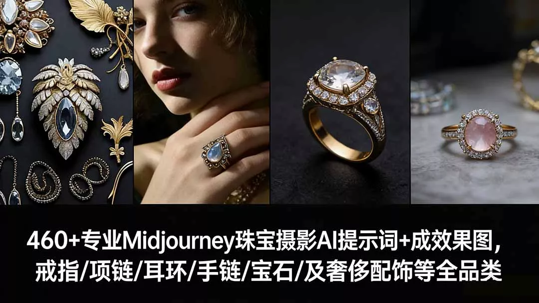 460+专业Midjourney珠宝摄影AI提示词+成效果图，戒指/项链/耳环/手链/宝石/及奢侈配饰等全品类 - 项目资源网