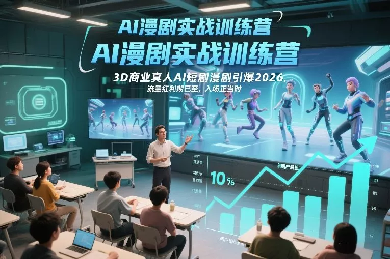AI漫剧实战训练营，3D商业真人AI短剧漫剧引爆2026，流量红利期已至，入场正当时 - 项目资源网