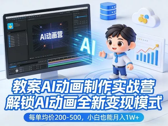 教案AI动画制作实战营，解锁AI动画全新变现模式，每单均价200-500，小白也能月入1W+ - 项目资源网