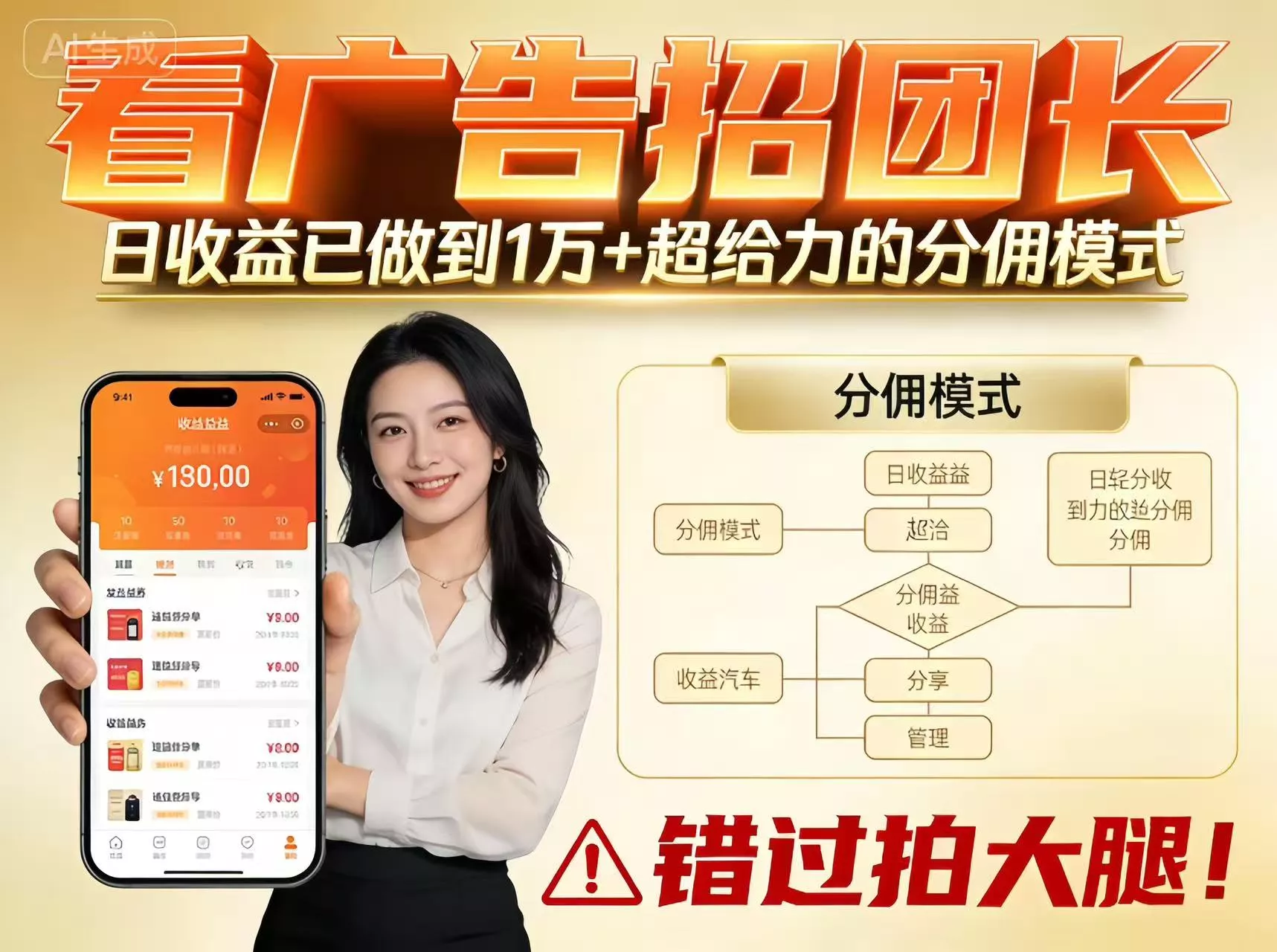 看广告招团长,团队收益已做到日入1万,分佣模式超给力,错过拍大腿 - 项目资源网