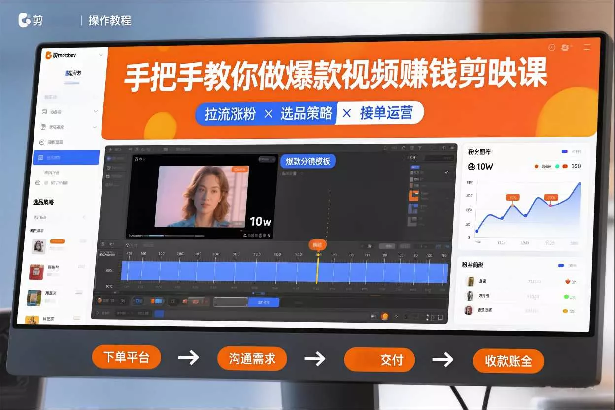 手把手教你做爆款视频赚钱剪映课，手把手教学拉流涨粉、选品策略和接单运营(更新2026) - 项目资源网