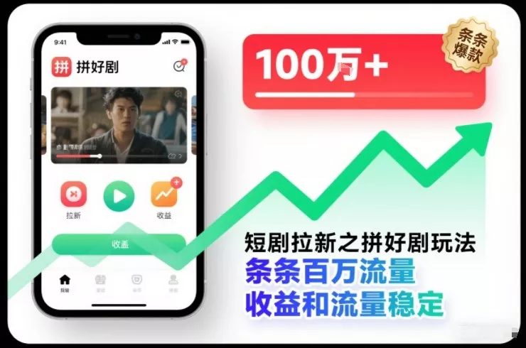 短剧拉新之拼好剧玩法，条条百万流量，收益和流量稳定 - 项目资源网