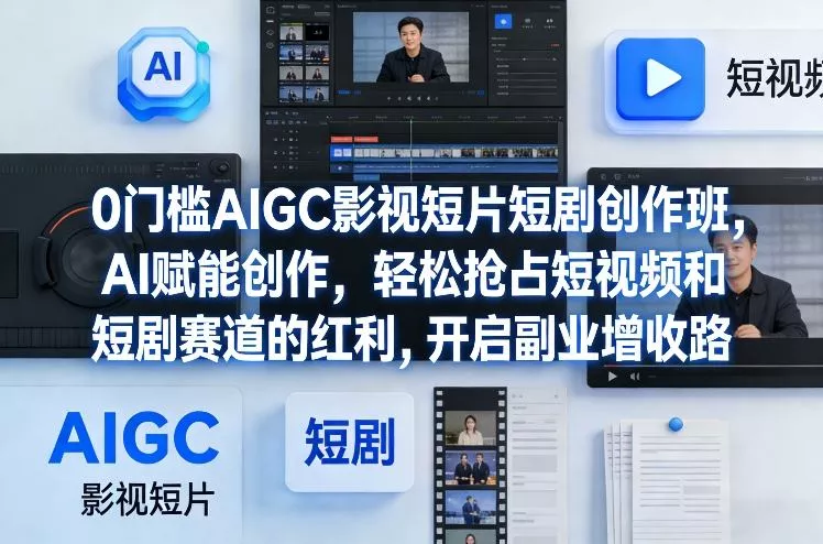 0门槛AIGC影视短片短剧创作班，AI赋能创作，轻松抢占短视频和短剧赛道的红利，开启副业增收路 - 项目资源网