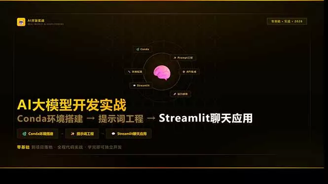 AI大模型开发实战：Conda环境搭建→提示词工程→Streamlit聊天应用，零基础到项目落地 - 项目资源网