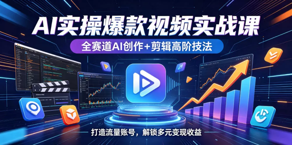 AI实操爆款视频实战课，全赛道AI创作+剪辑高阶技法，打造流量账号，解锁多元变现收益 - 项目资源网