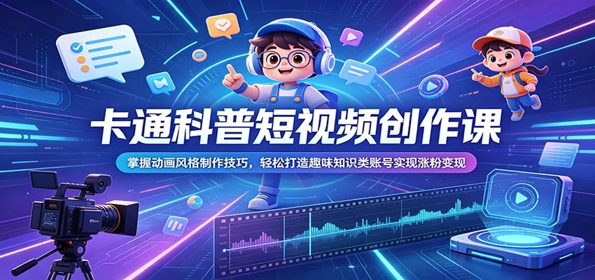 卡通科普短视频创作课：掌握动画风格制作技巧，轻松打造趣味知识类账号实现涨粉变现 - 项目资源网