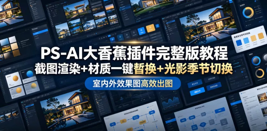 PS-AI大香蕉插件完整版教程，截图渲染+材质一键替换+光影季节切换，室内外效果图高效出图高阶课程 - 项目资源网